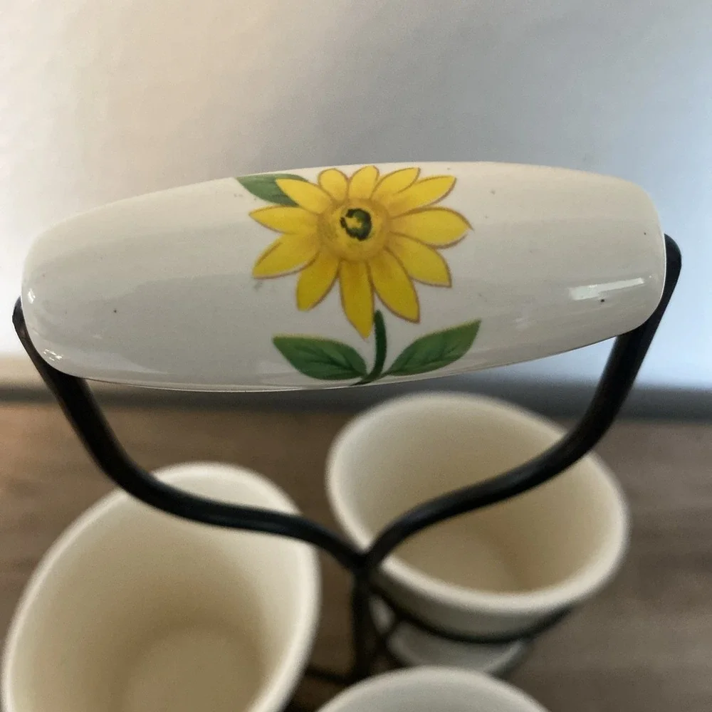 VTG Ceramic Flatware Silverware Rooster Sunflower Caddy